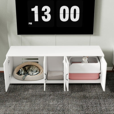 Cat Litter Box Furniture – Modern Wooden Double Room with Cat Door
