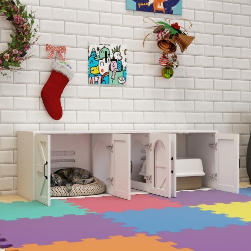 Cat Litter Box Furniture – Modern Wooden Double Room with Cat Door