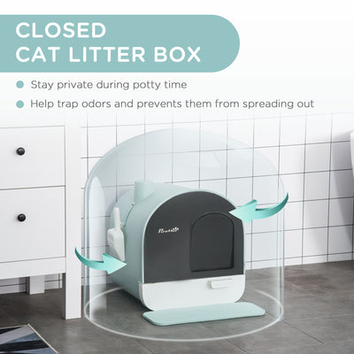 Cat Litter Box with Lid – Indoor Pet Toilet with Tray, Scoop & Strainer