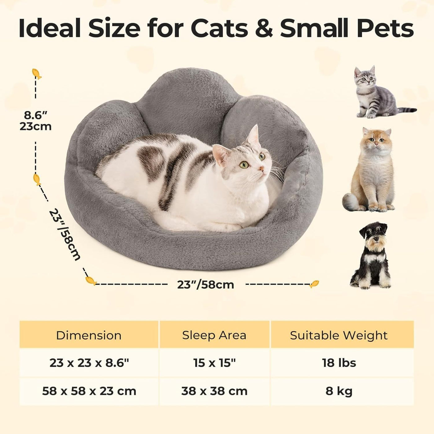 Cat Bed – Fluffy Washable Pet Sofa Bed for Cats & Small Dogs