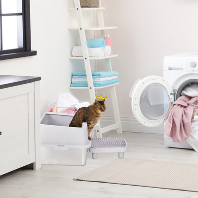 Cat Litter Box – Stainless Steel & Plastic with Spatula and Foot Pad