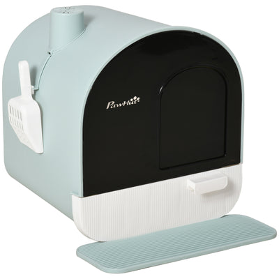 Cat Litter Box with Lid – Indoor Pet Toilet with Tray, Scoop & Strainer