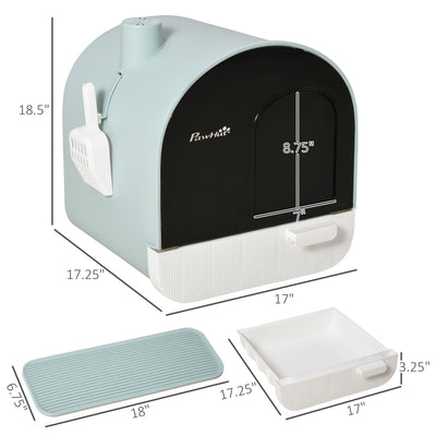 Cat Litter Box with Lid – Indoor Pet Toilet with Tray, Scoop & Strainer