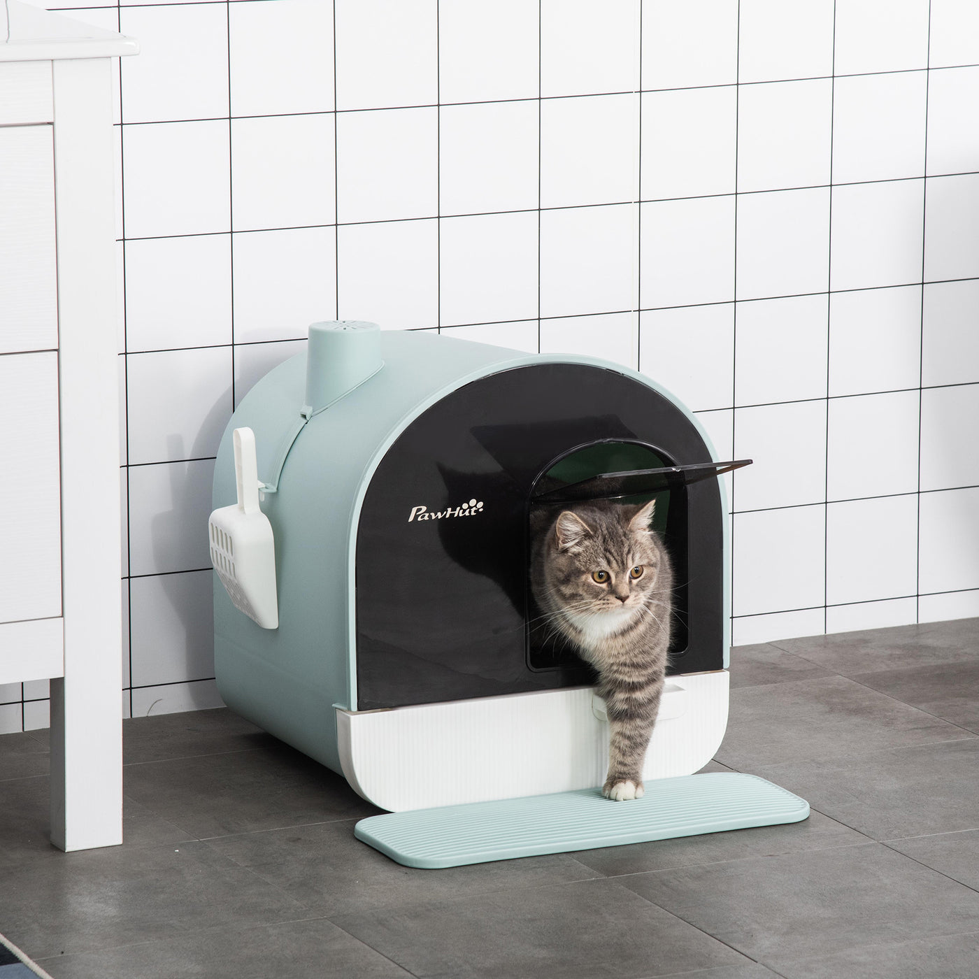 Cat Litter Box with Lid – Indoor Pet Toilet with Tray, Scoop & Strainer