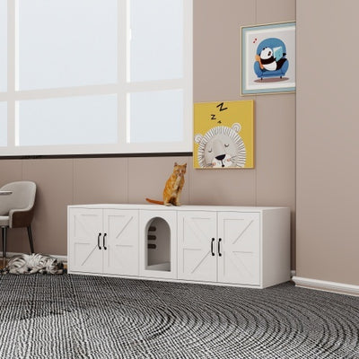 Cat Litter Box Furniture – Modern Wooden Double Room with Cat Door