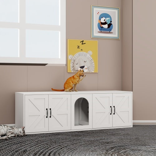 Cat Litter Box Furniture – Modern Wooden Double Room with Cat Door